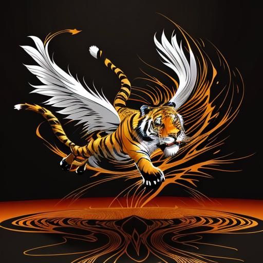Majestic Flying Tiger: Minimalist Surreal Ink Art