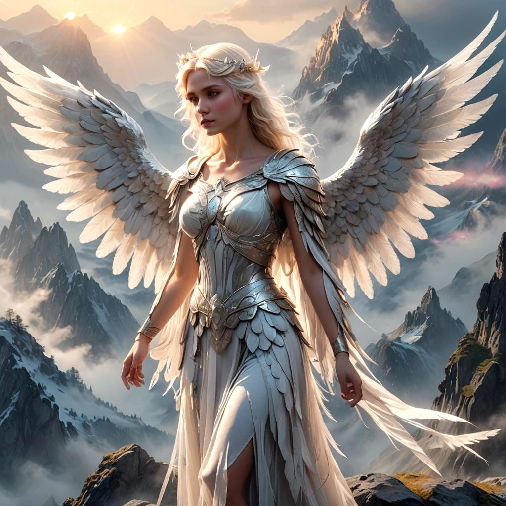 Detailed Angel with Platinum Hair and Pastel Wings