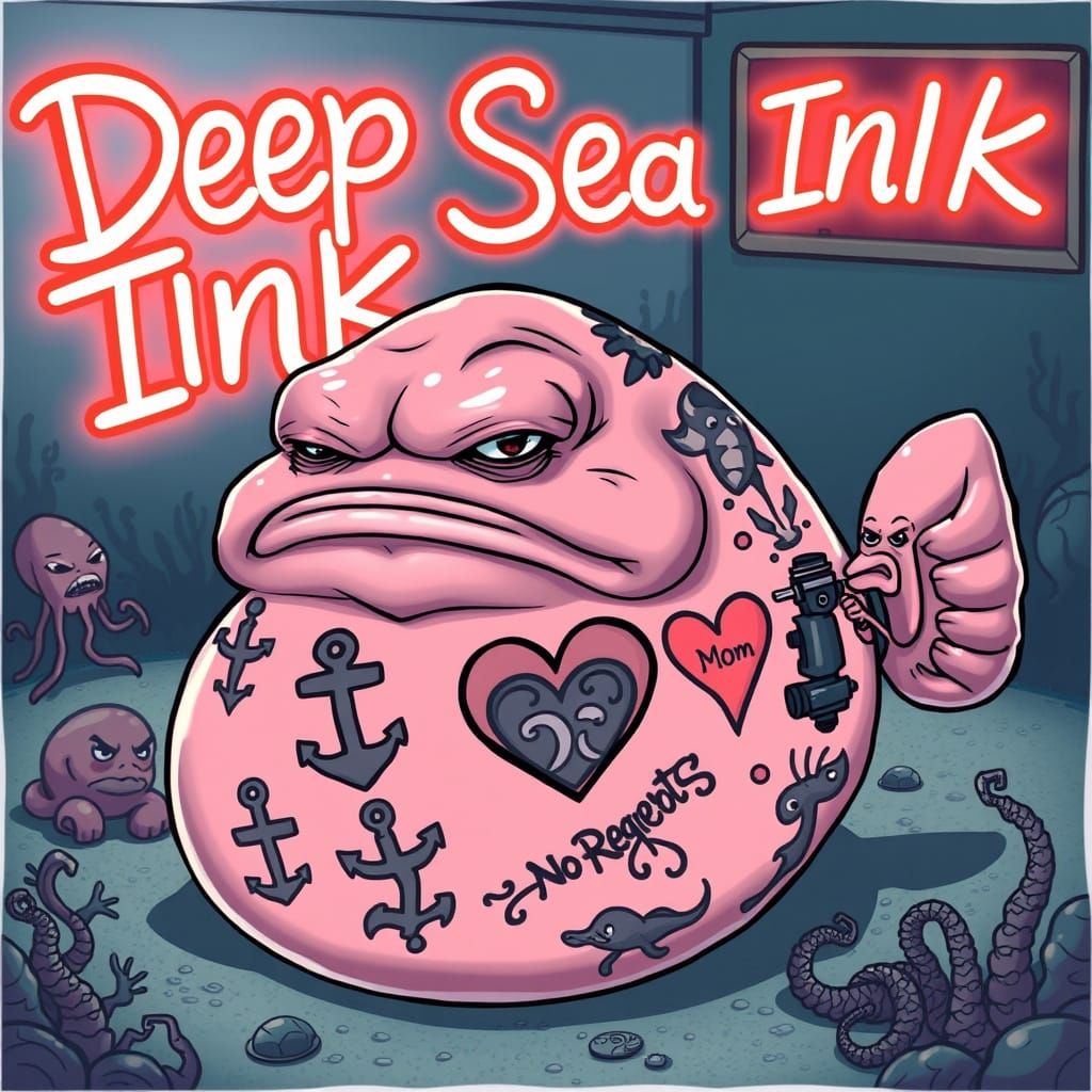 Tattooed Blobfish Sits in Underwater Parlor, Unimpressed