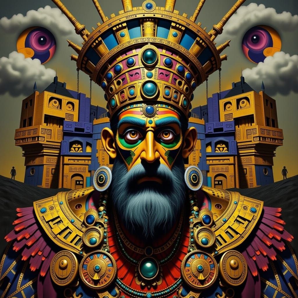 Aztec Priest and Temple Scene