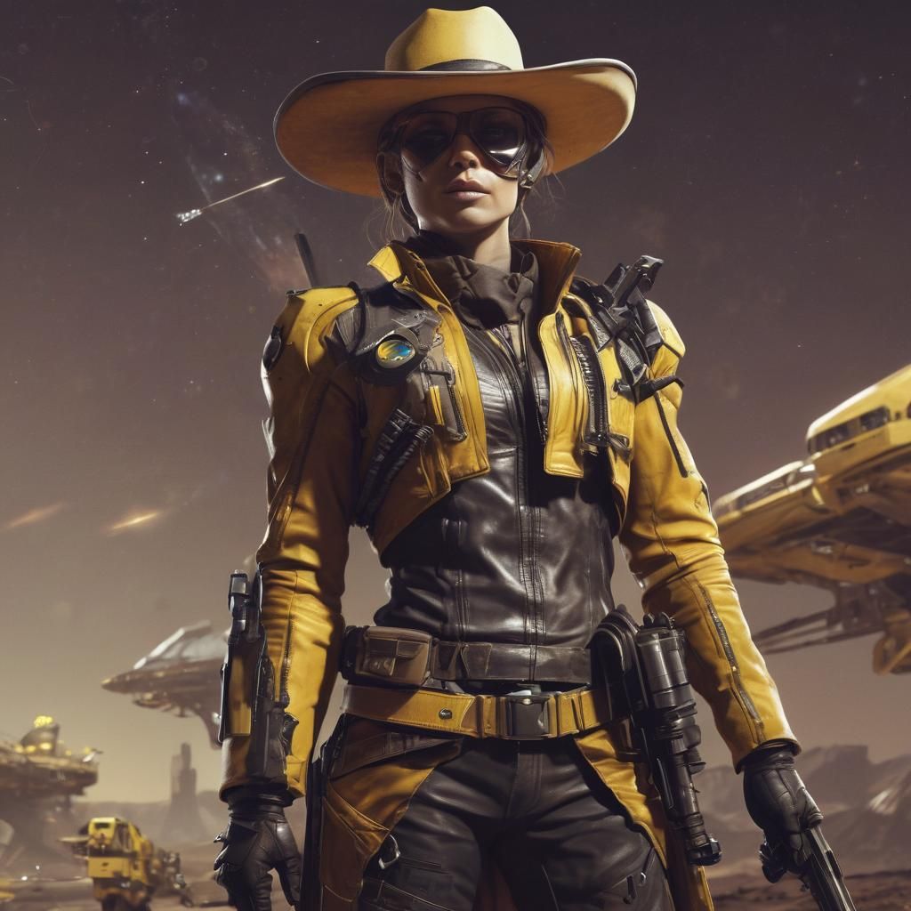 Cyberpunk Space Cowboy in Futuristic Noir Setting
