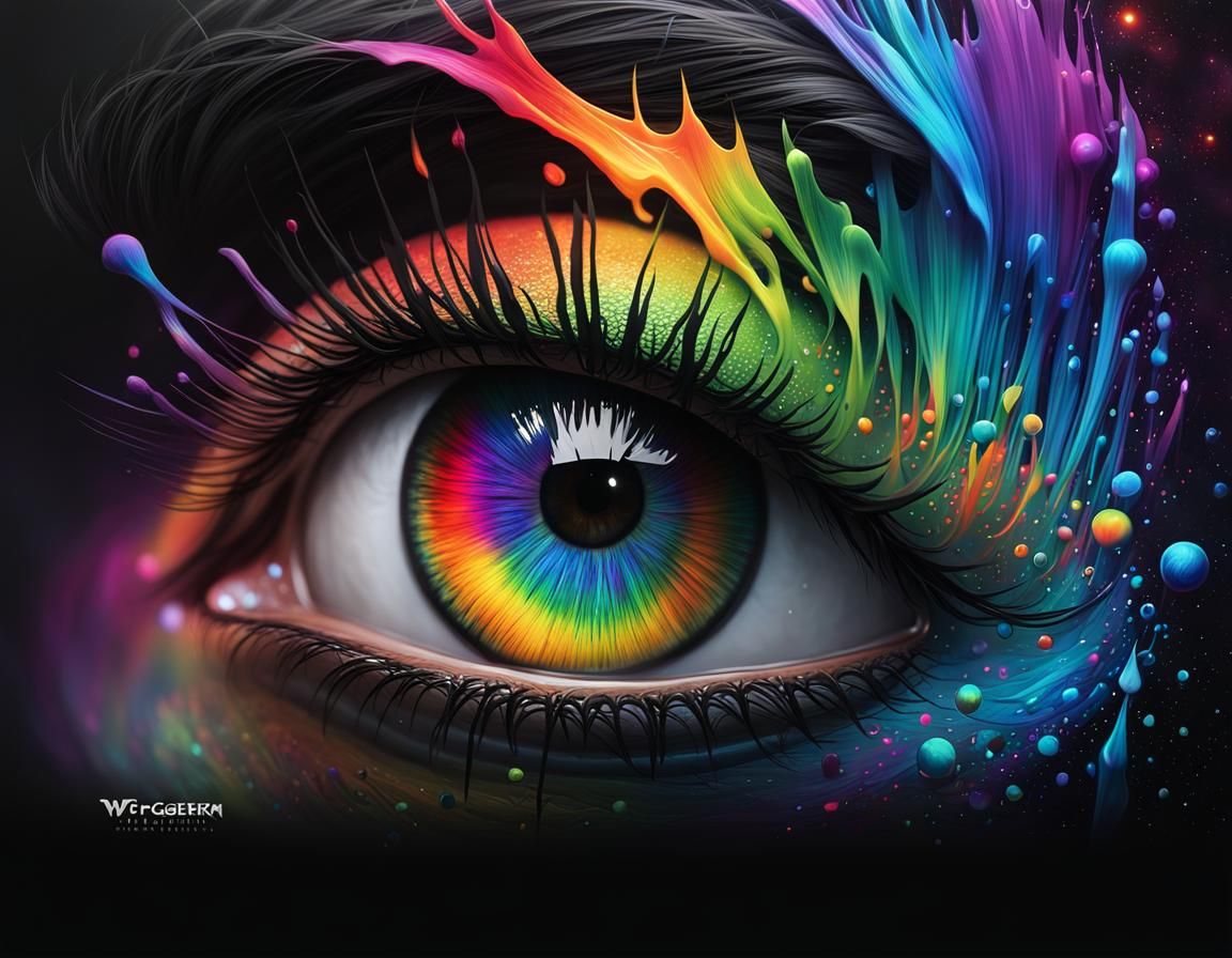 Rainbow Eye: Ink Painting with Cosmic Fractals
