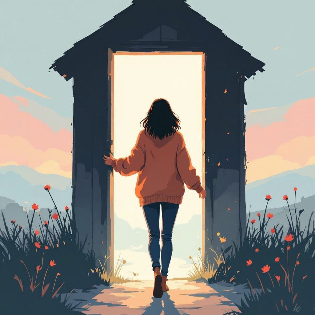 Woman Escaping Darkness into Freedom: Expressive Digital Art