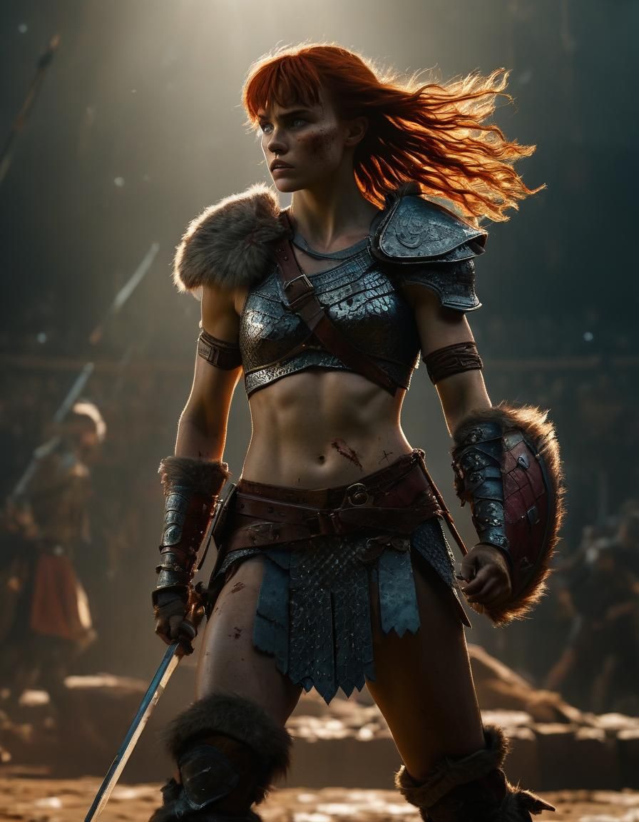 Red Sonja Film Still in Frazetta Style