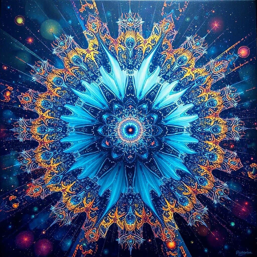 Holographic Mandelbulb in Eclectic Art Style