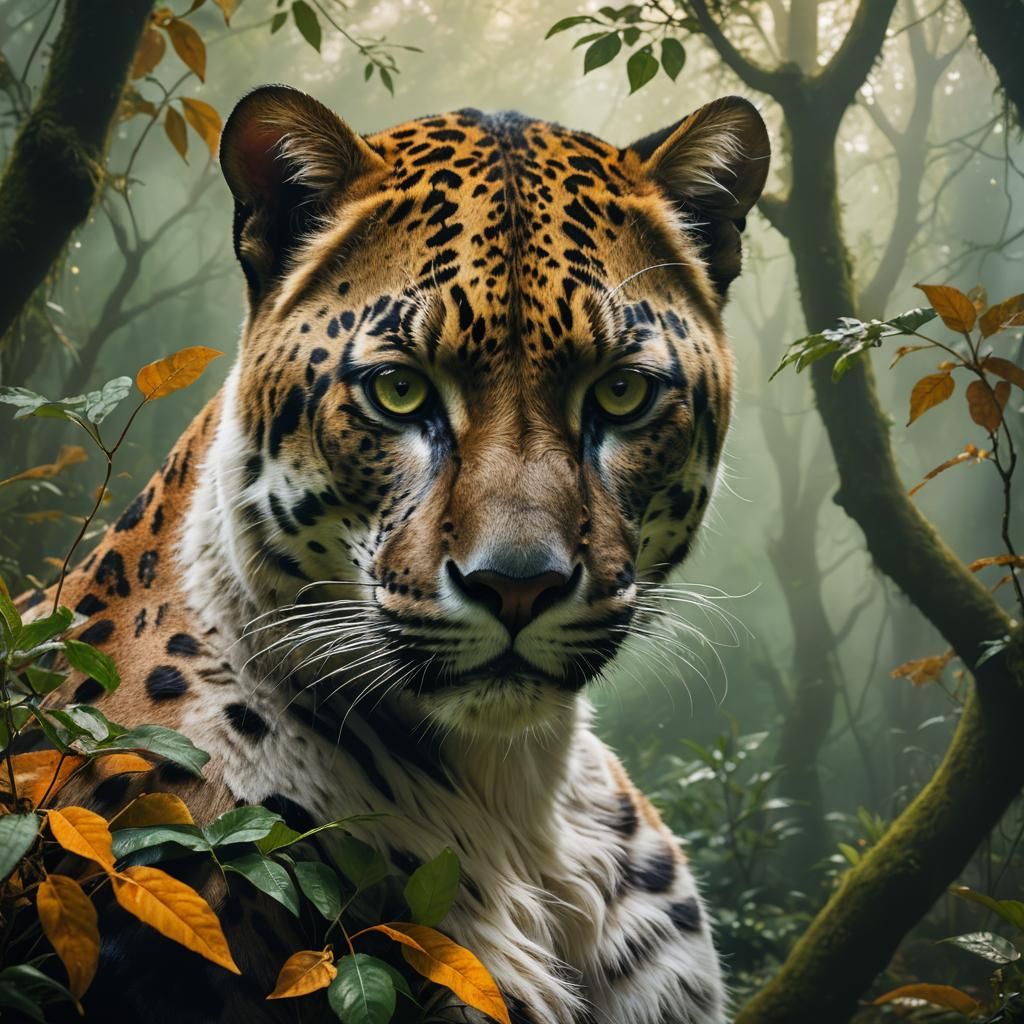 Enchanted Panther in Amber Glade, Fantasy Portrait