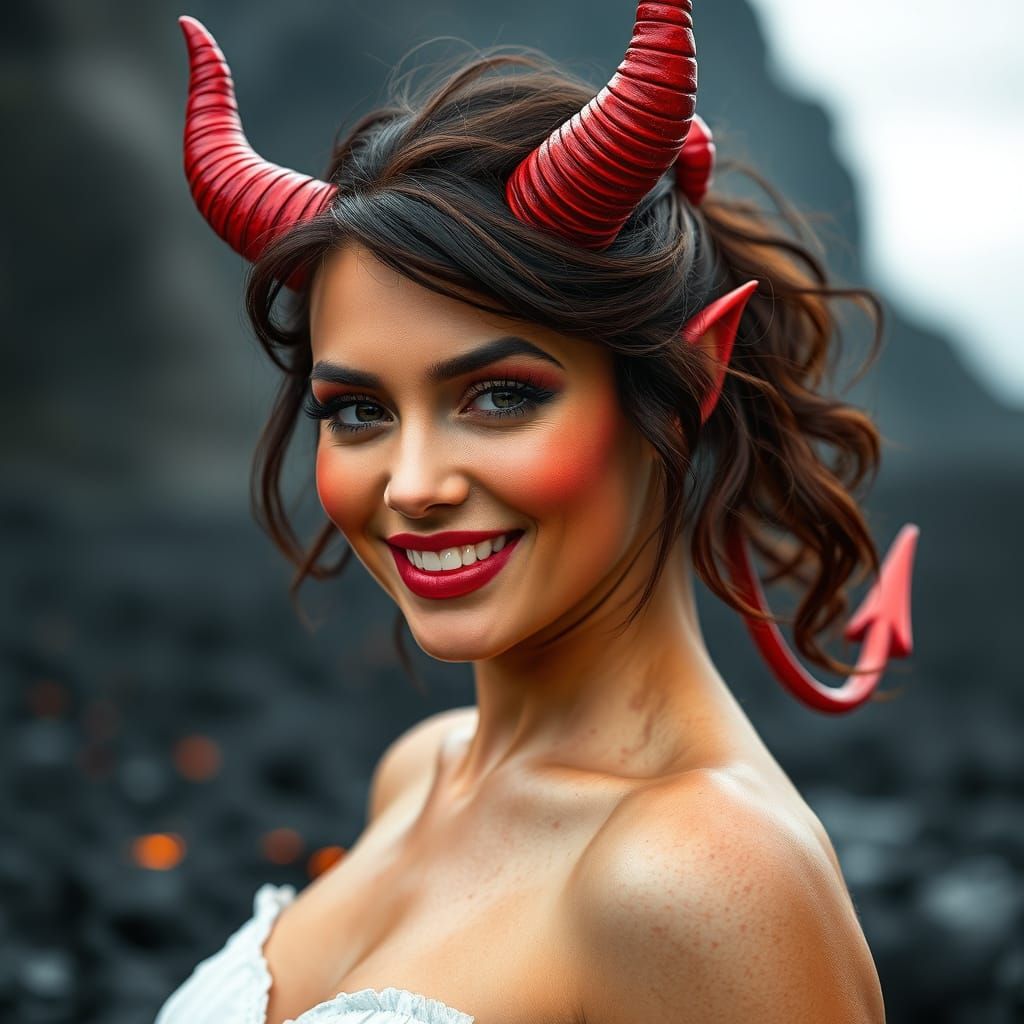 Sultry Red Deviless Strolls on Icelandic Lava