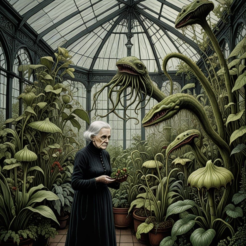 Eldritch Botanist Feeds Carnivorous Plants in Spooky Conserv...
