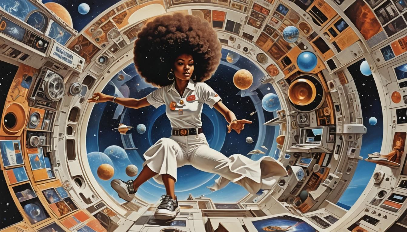 Retro Magazine Cover: Afro Girl in Zero Gravity