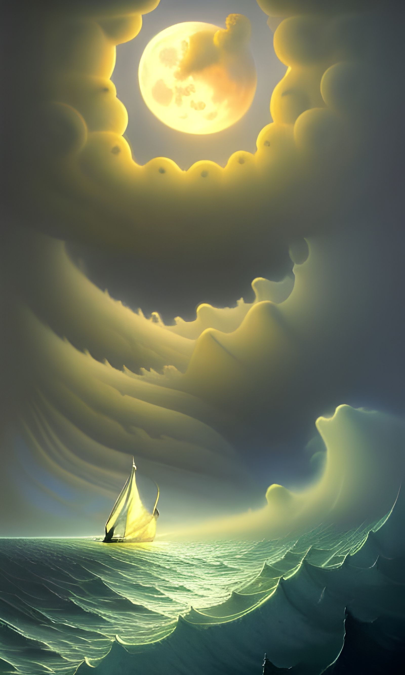 Cyberpunk Shoggoth Emerging from Stormy Ocean