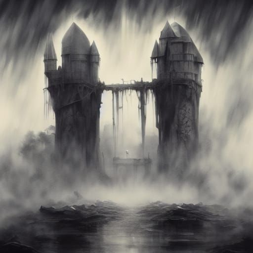 Evil Villain Lair Island Guarded by Laser Sharks