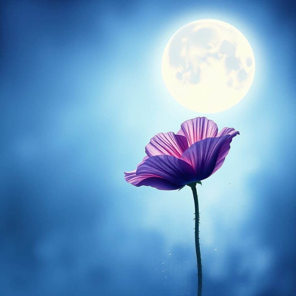 Moonlit Purple Poppy in Watercolor Style