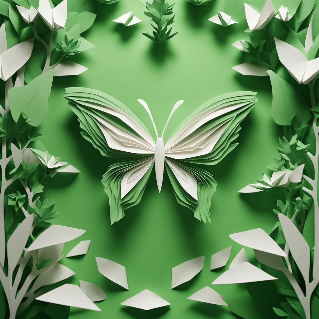 Butterfly Papercut Art in Green World