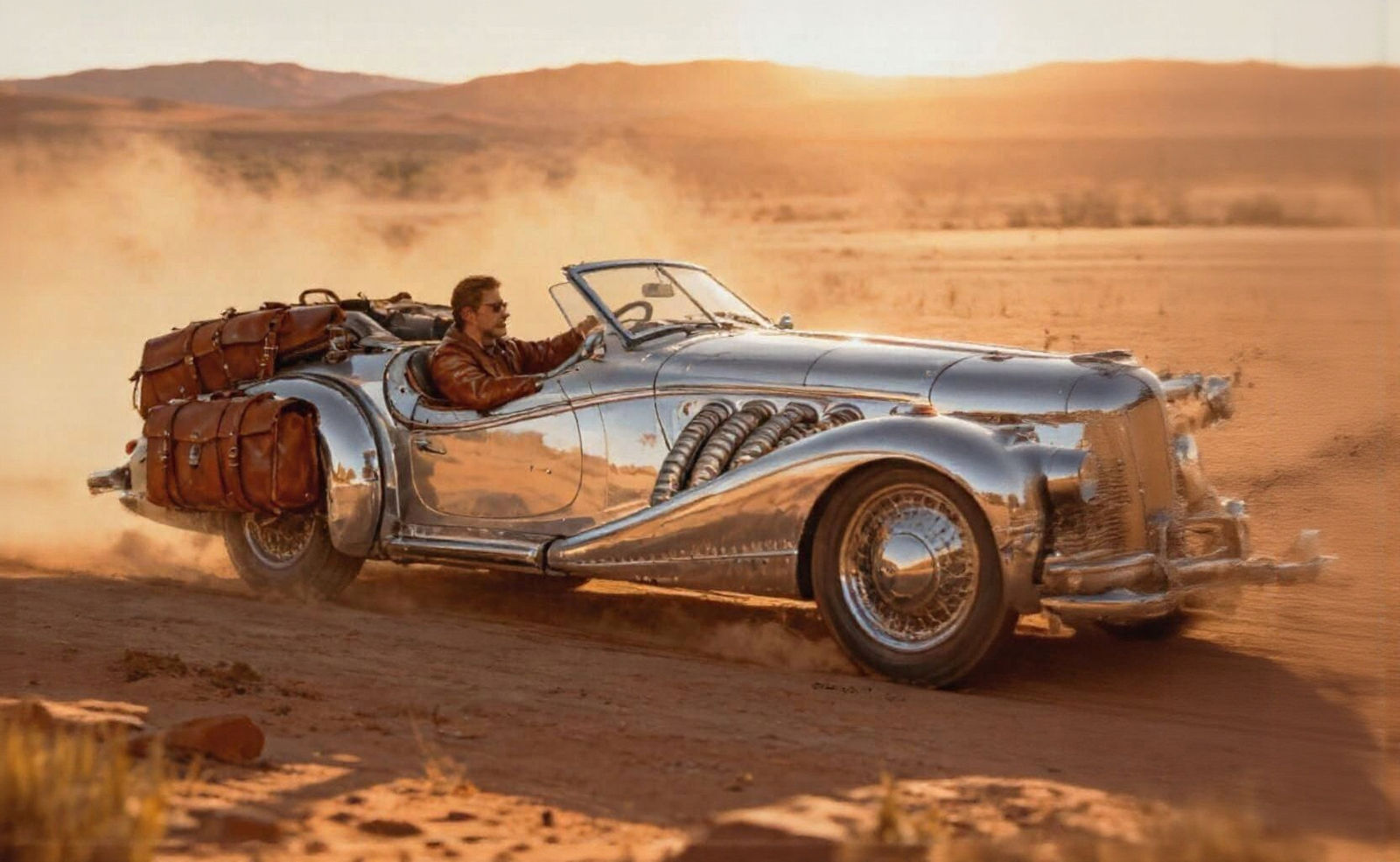 Stylish Retro Convertible in Golden Hour Desert