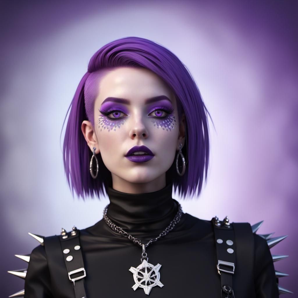 Gothic punk rocker with purple hair and purple eyeshadow wit...