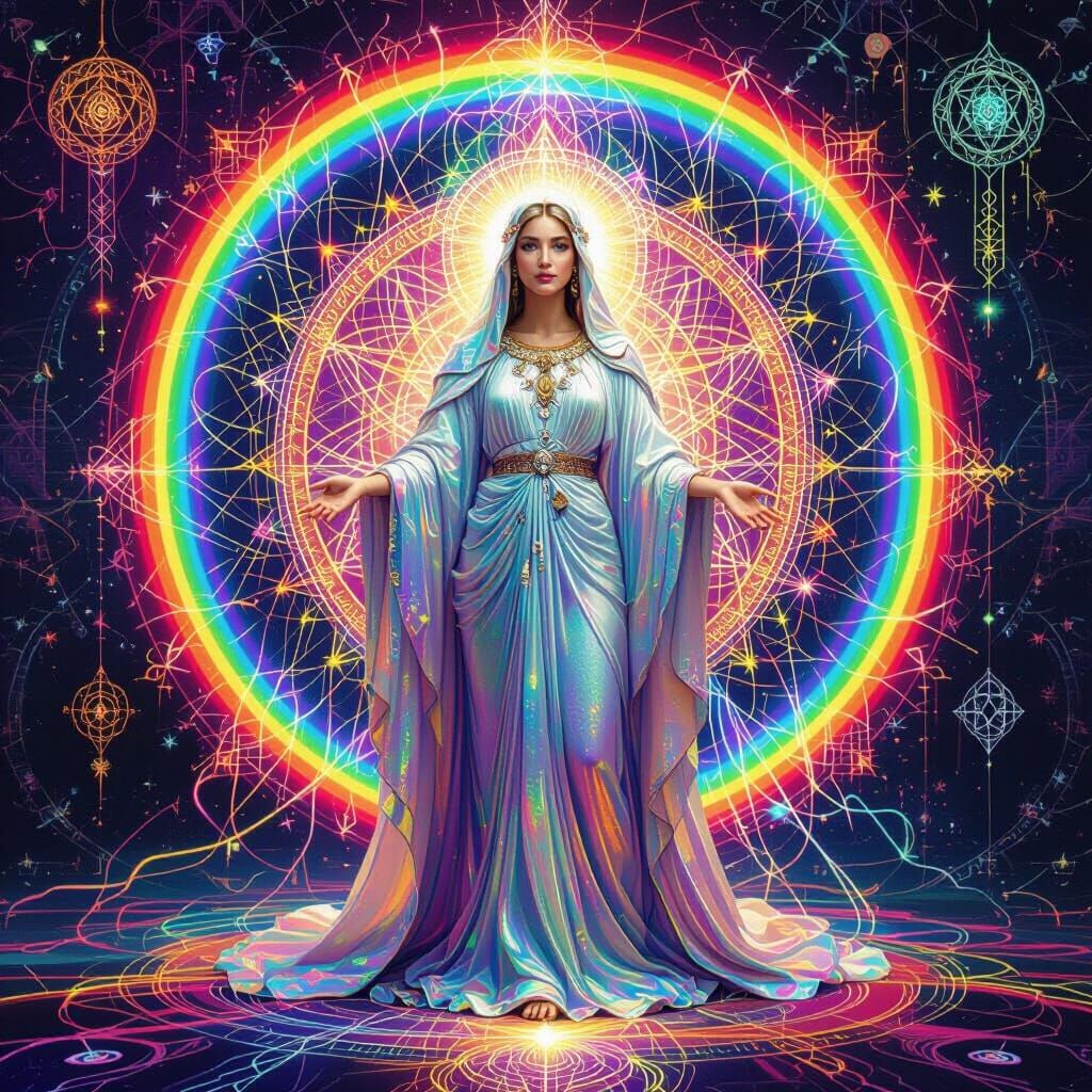 Hermetic Sophia in Rainbow Aura with Sacred Symbols