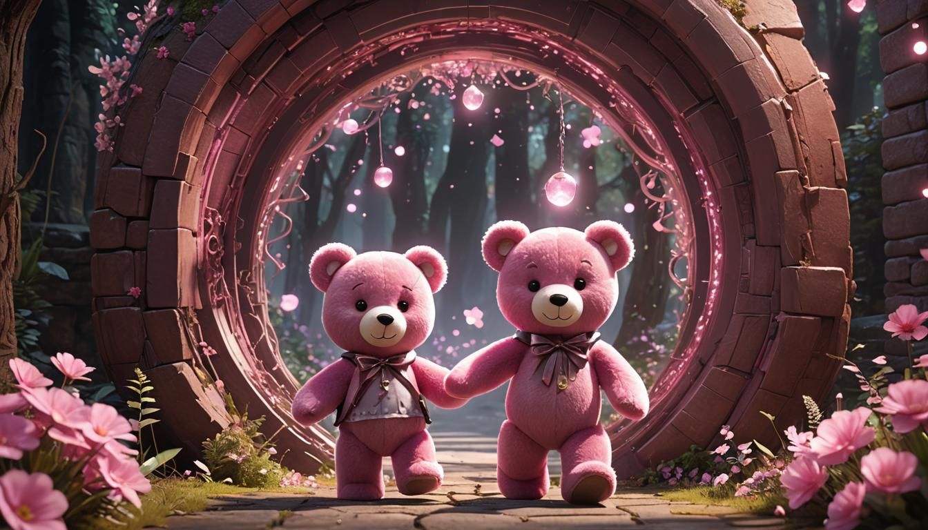 Teddy Bear and Girl Enter Fantasy Portal