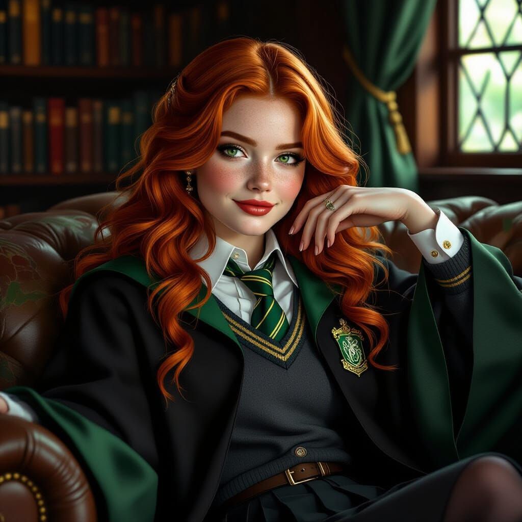 Irish Slytherin Witch Portrait in Realistic Style
