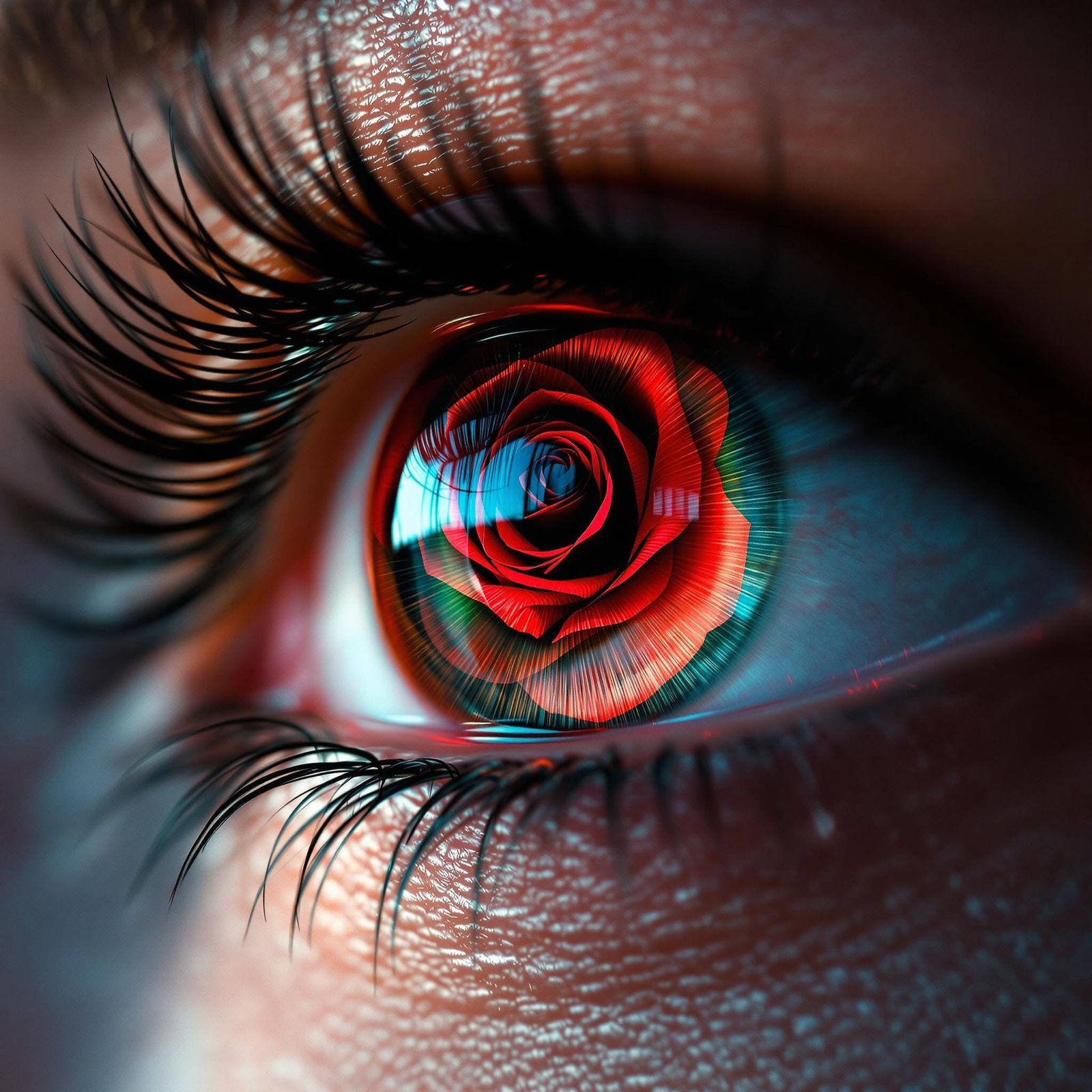 Surreal Close-Up of an Eye Transforms into a Realistic Red R...