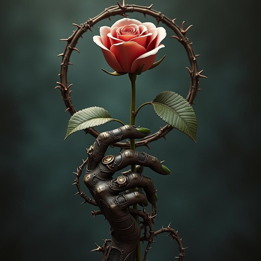 Clockwork Hand with Rose in Art Nouveau Style