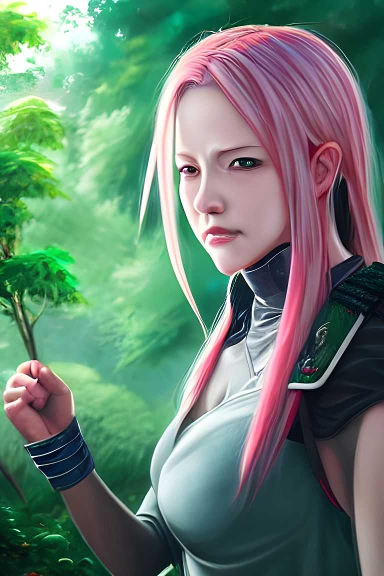 Sakura Haruno Portrait in Lush Garden