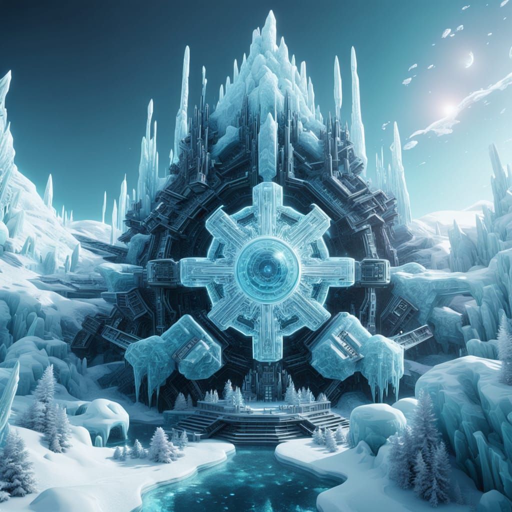 Hyper-Realistic Cyberpunk Iceworld with Vibrant Fractal Gard...
