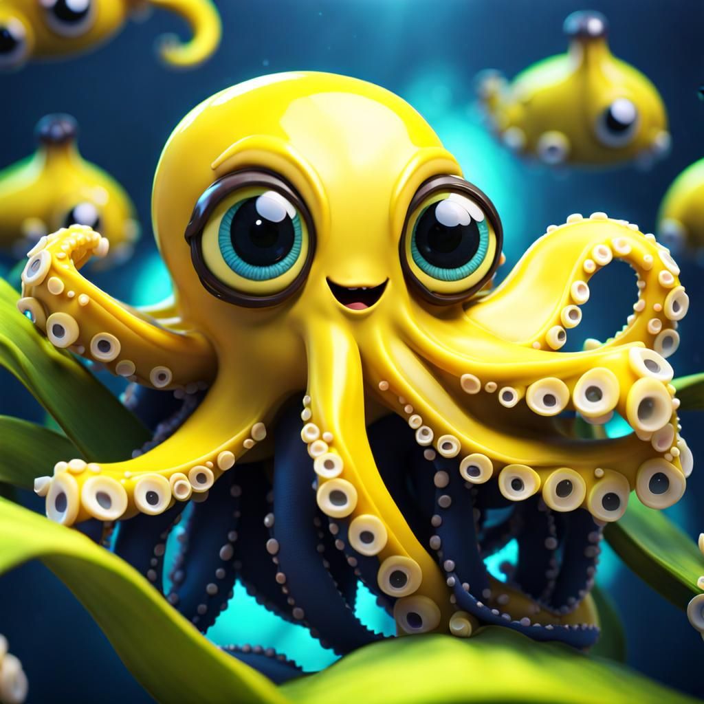 Adorable Banana Octopus in Pixar Animation Style