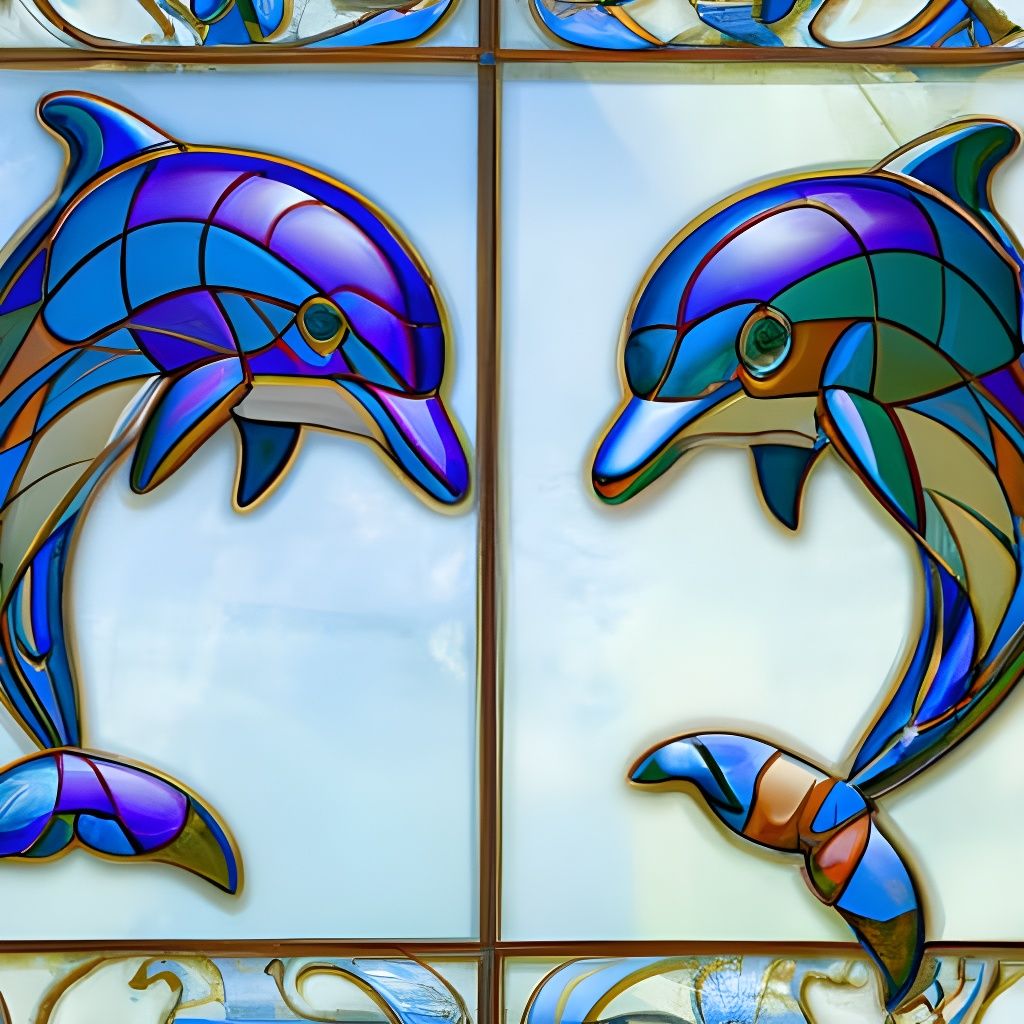 Stained Glass Dolphins in Photorealistic Style