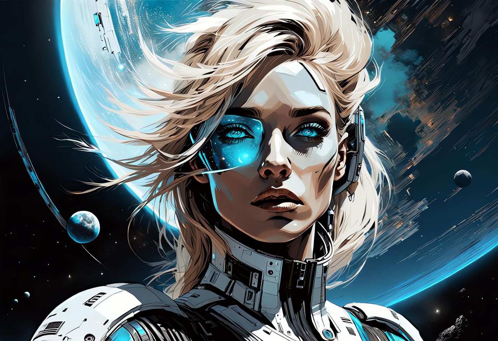 Dreamy Space Girl in Futuristic Art Style