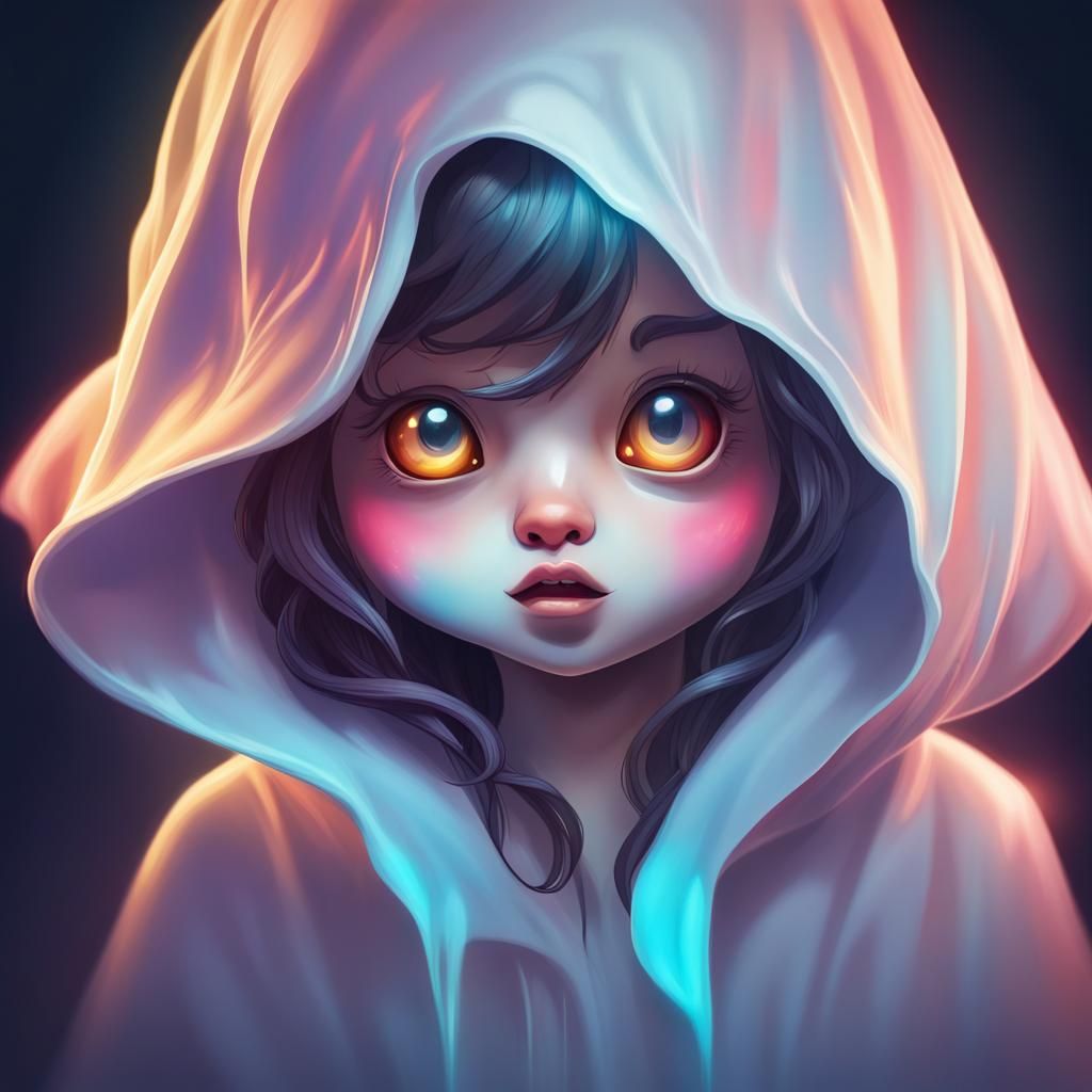 Cute Shining Ghost in Hyperrealistic Style