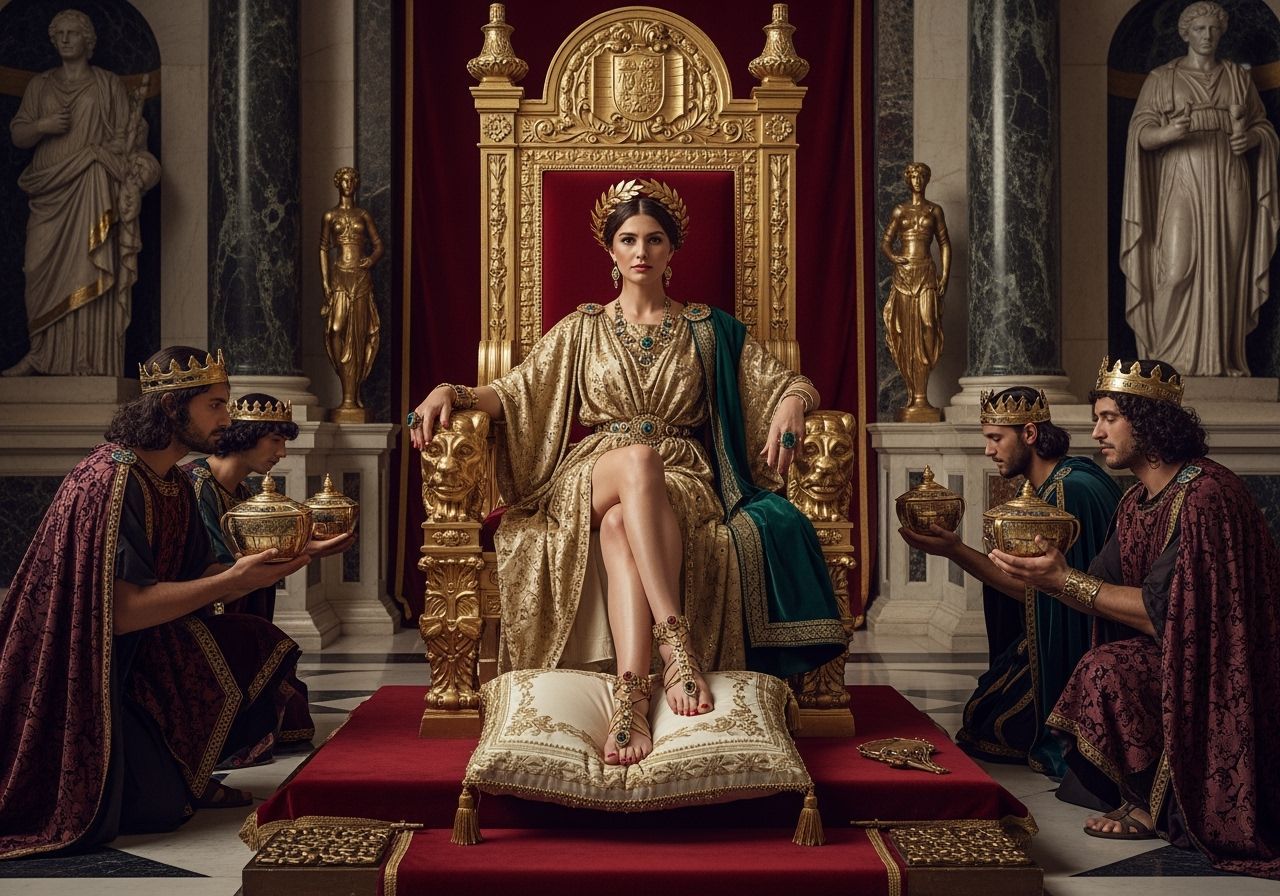 Roman Empress on Gold Throne in Opulent Palace