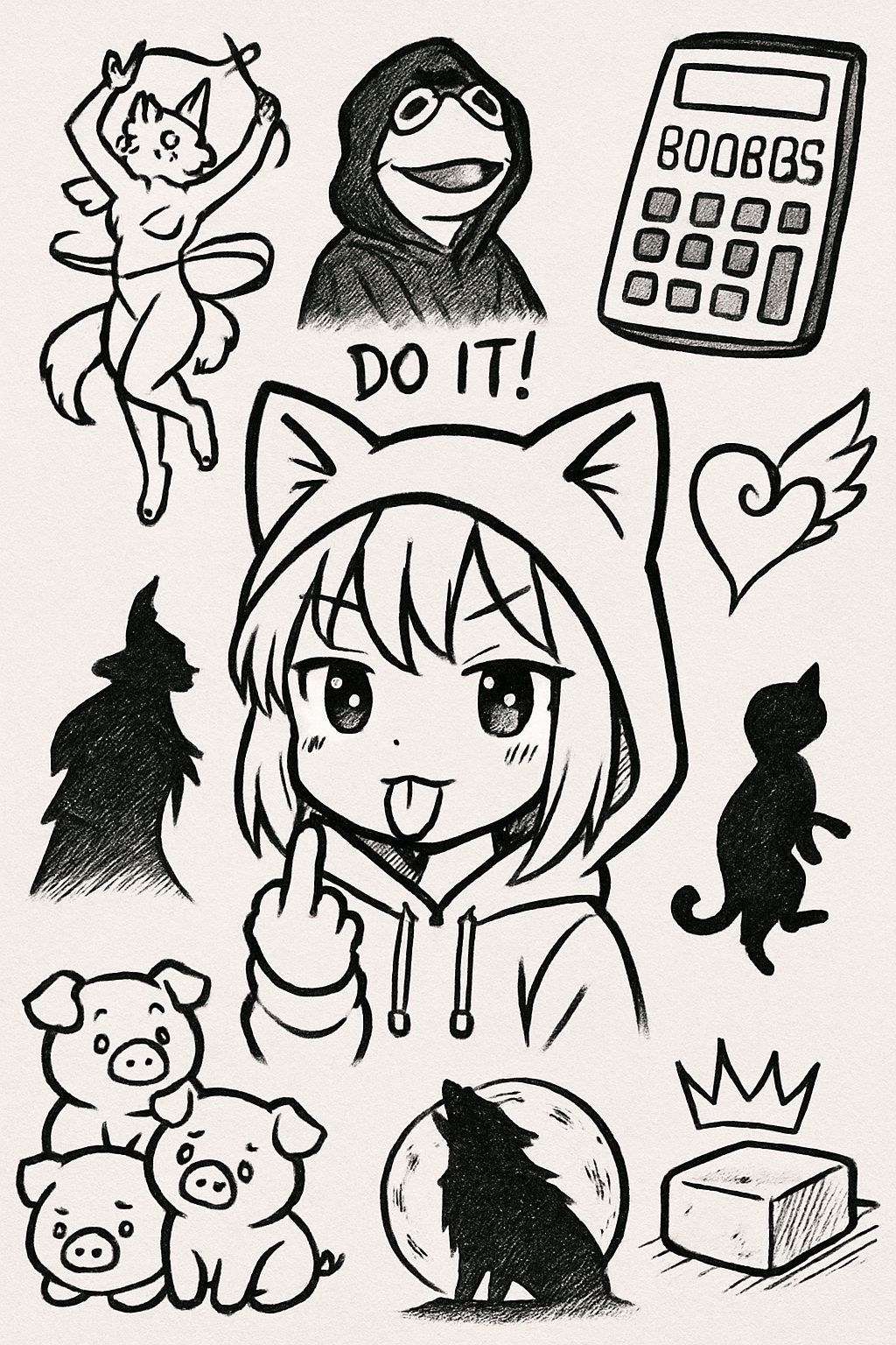 Anime Tattoo Flash Sheet with Chibi Girl