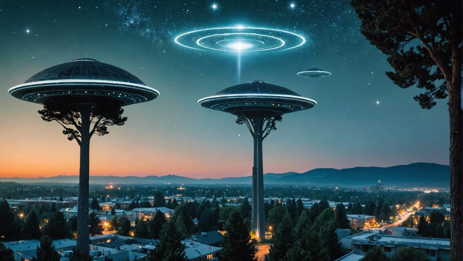 Galactic Federation UFOs over Futuristic City