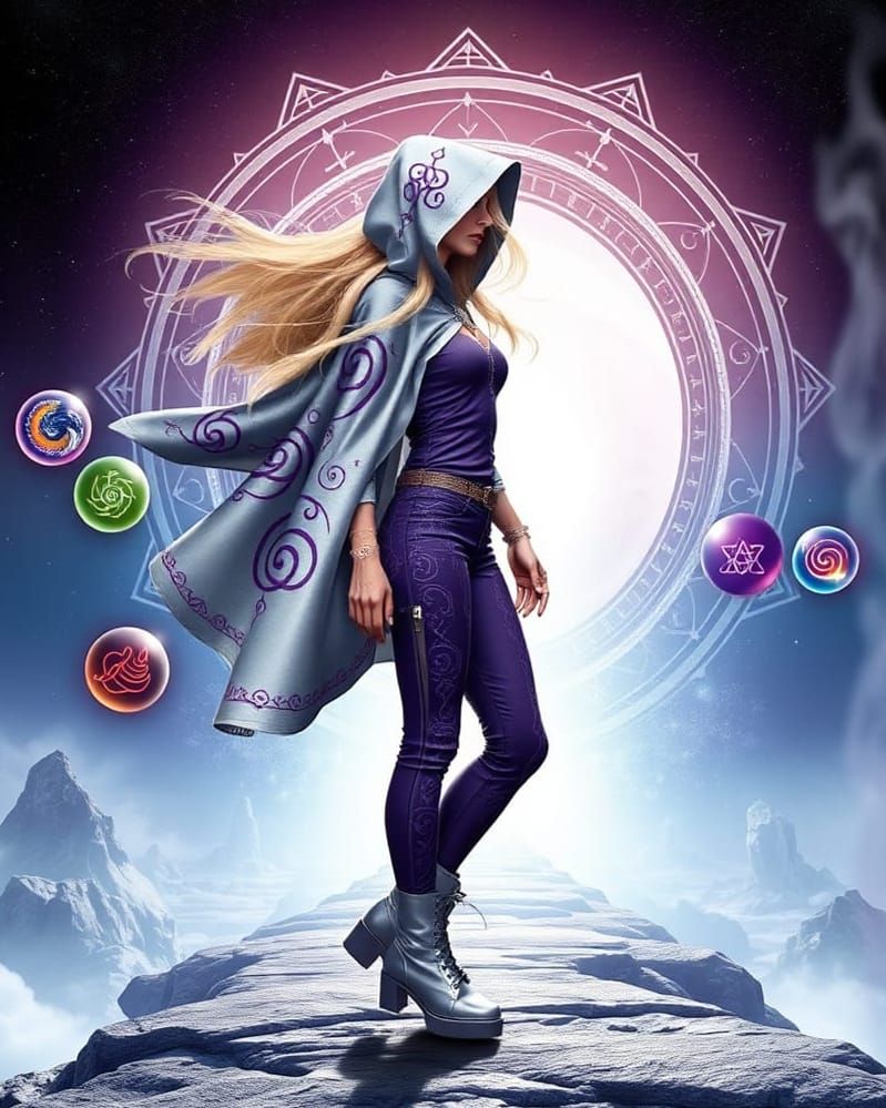 Retro-Futuristic Mystic in Surreal Landscape