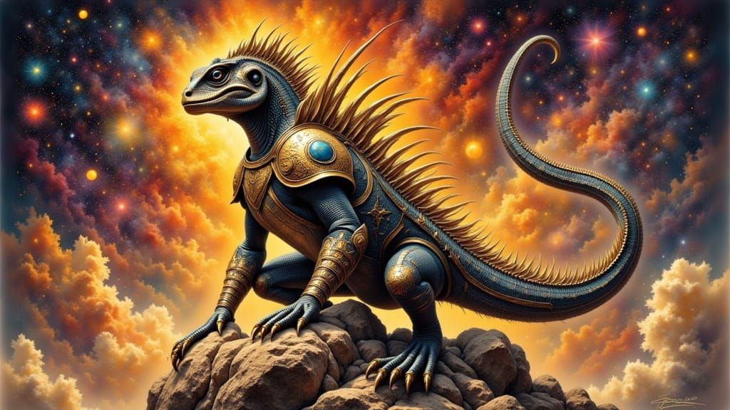 Regal Lizard-Person in Cosmic Alpha-Draconis Style