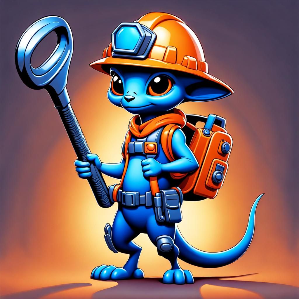 Blue Alien Worker in Comic Book Art Style