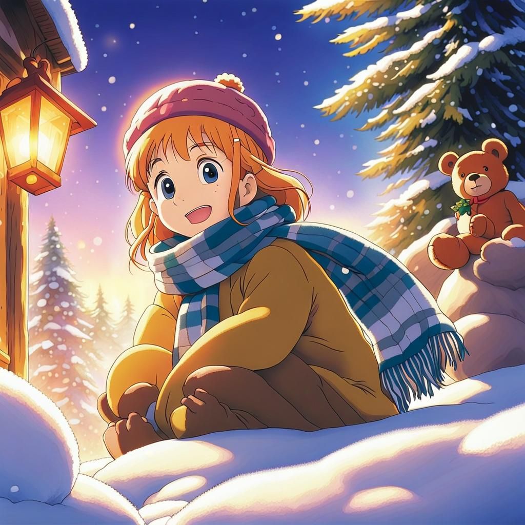 Whimsical Stuffed Bear in Winter Wonderland