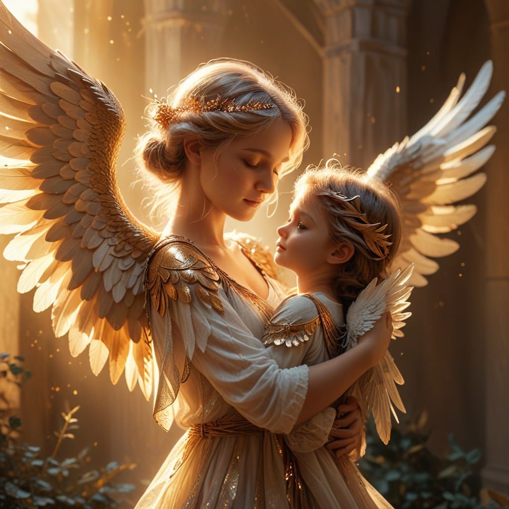Angel Guardians in Warm Golden Light