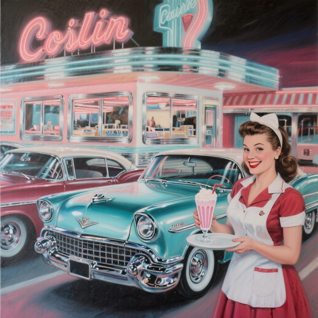 Airbrushed Mural of a 1950s Diner Scene