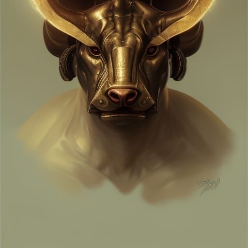 Detailed Minotaur Portrait in Art Nouveau Style