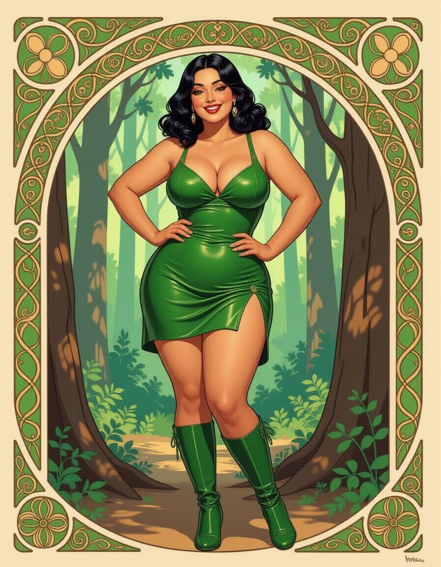 Art Nouveau Portrait of Egyptian Woman in Forest