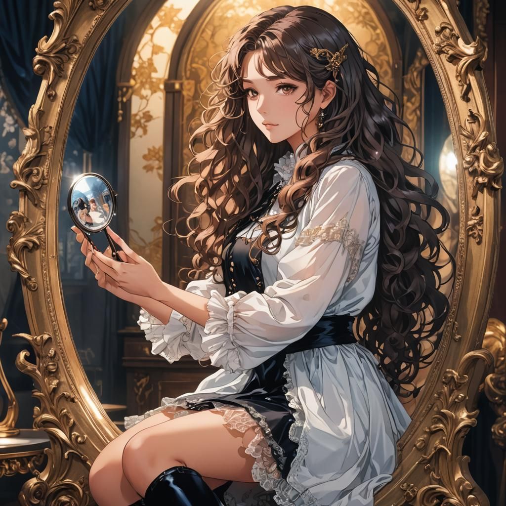 Anime Waifu: Beautiful Maiden Inspects Herself