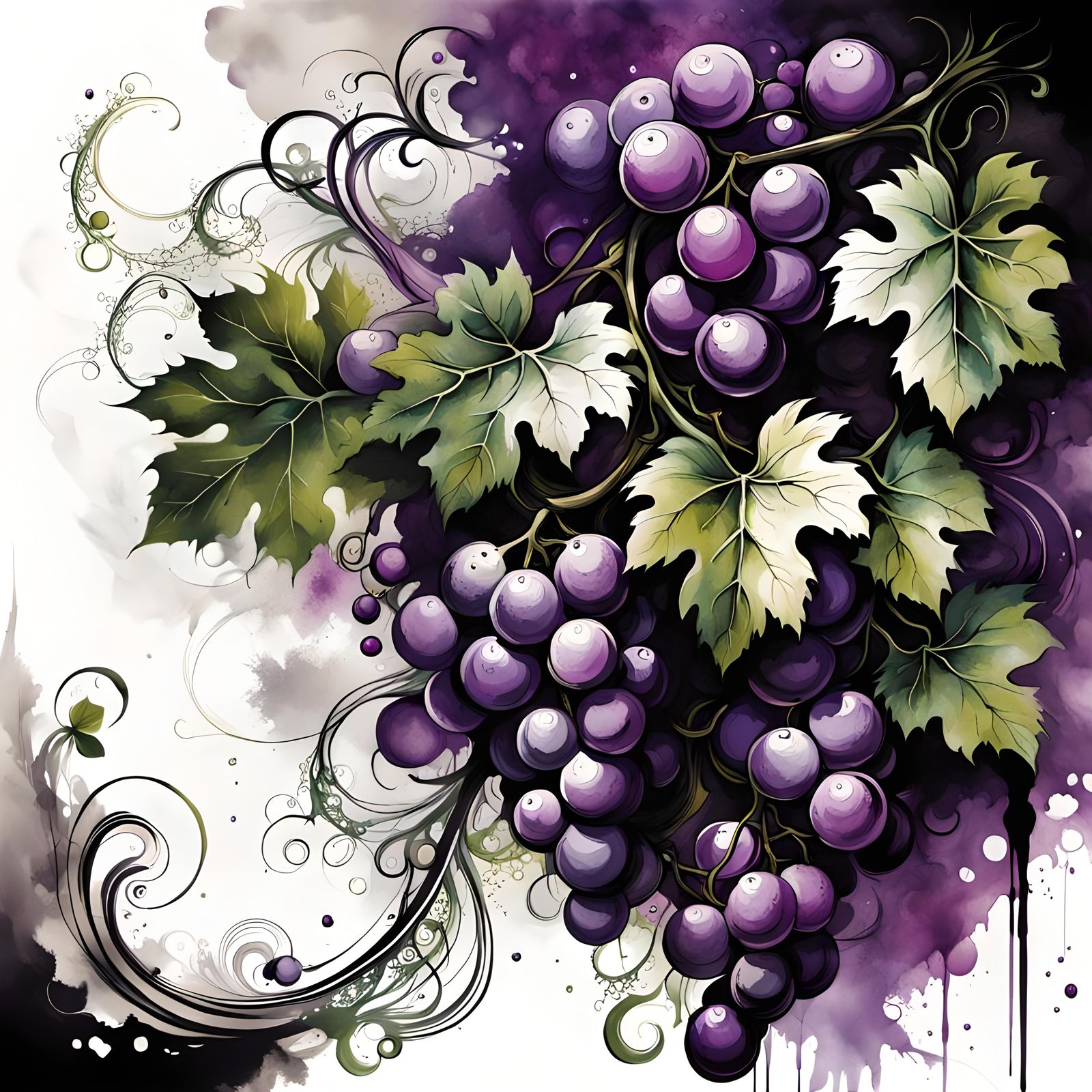 Fractal Filigree Grapes in Botanical Art Style