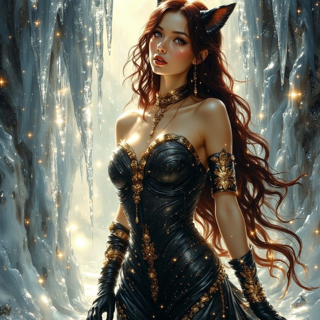 Woman with Kitty Ears in Art Nouveau Style