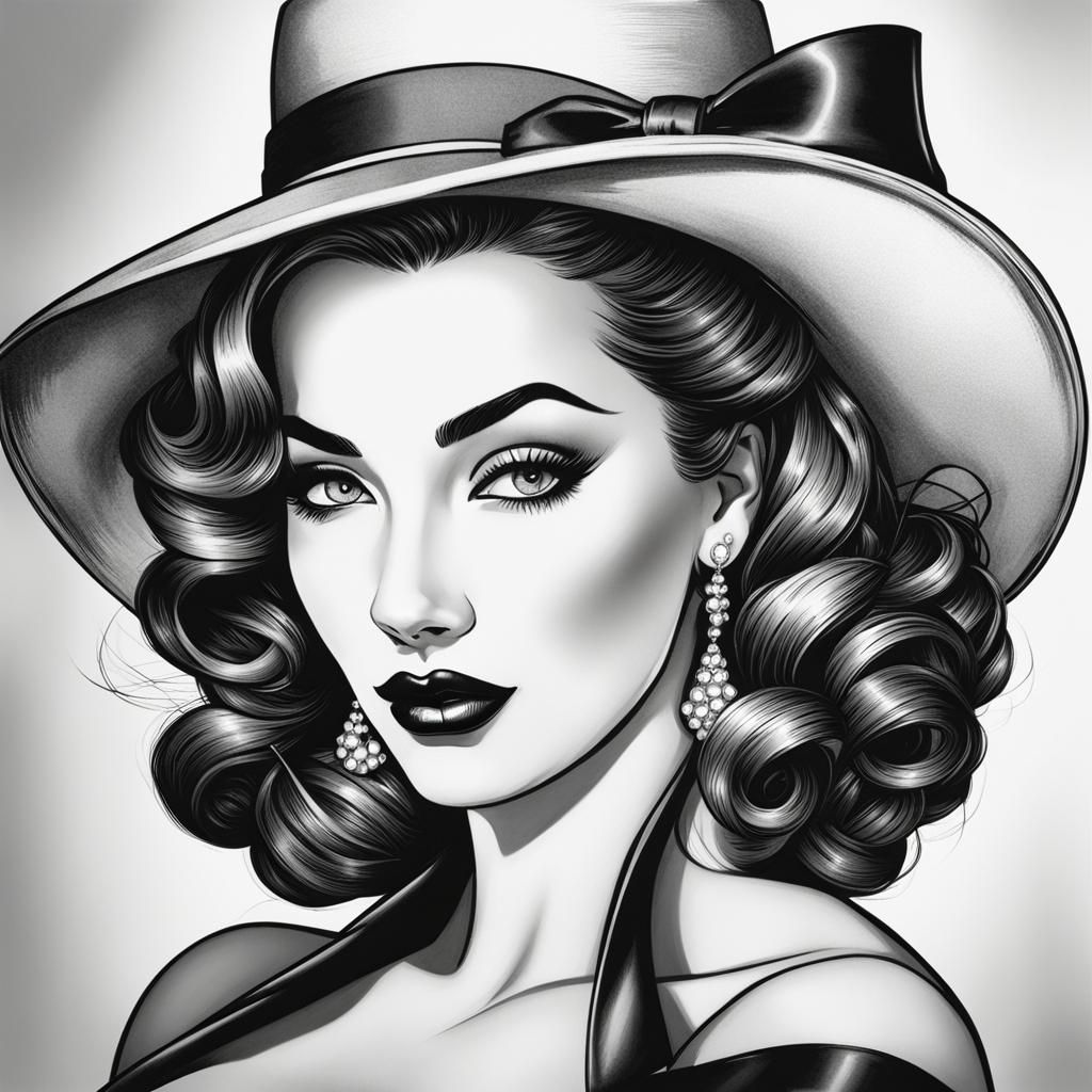 Vintage Pin-Up Hat Illustration