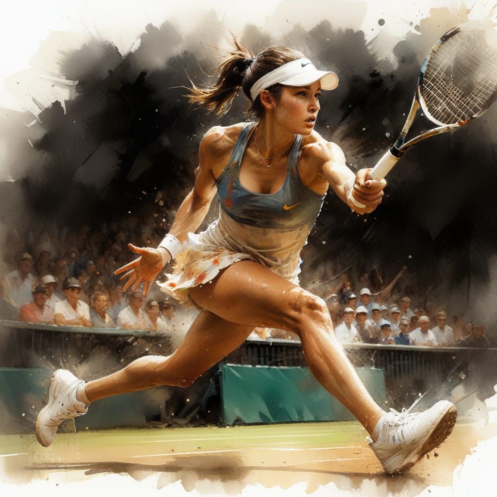 Watercolor Tennis Player at Wimbledon in Fine Art Style