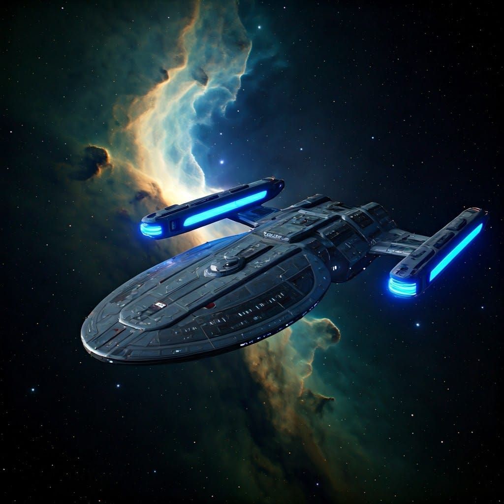 Galactic Starship in Cosmic Nebula
