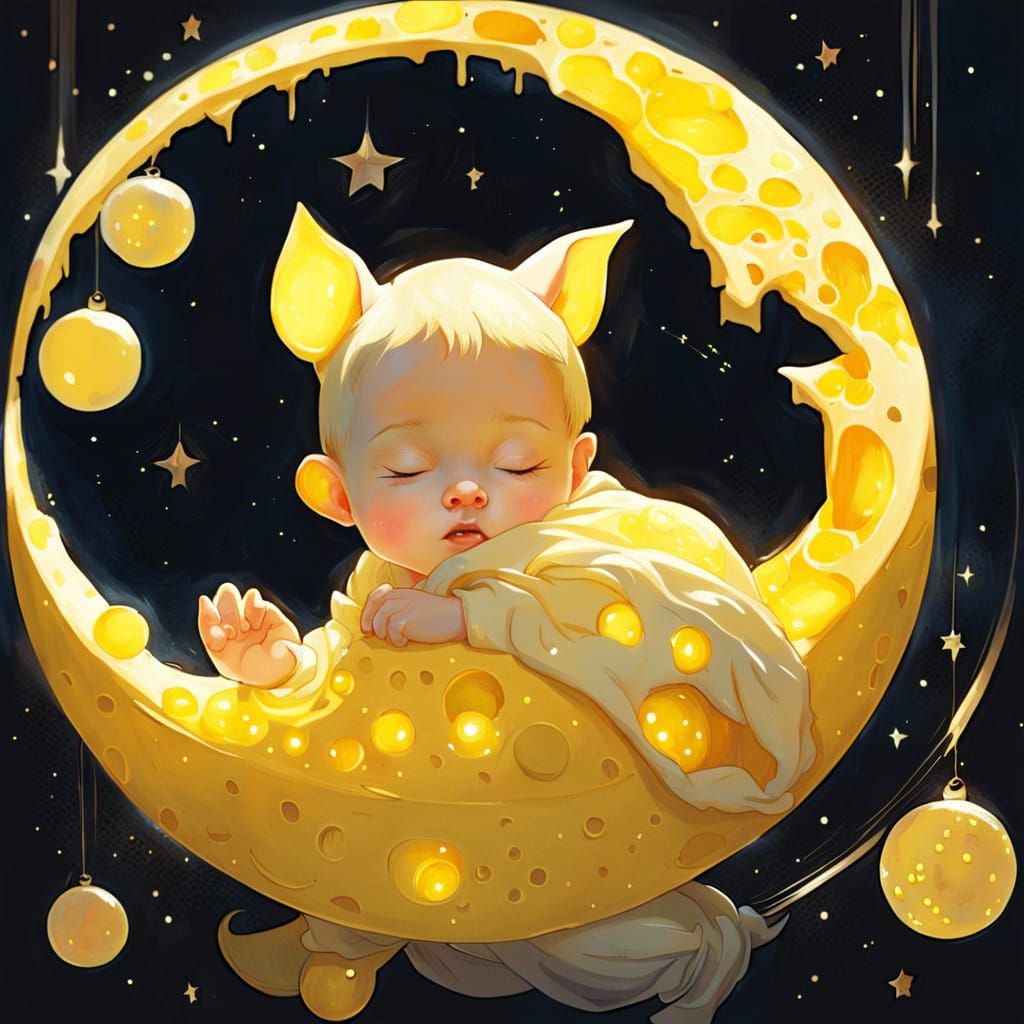 Cheese Moon in Starry Night, Digital Art