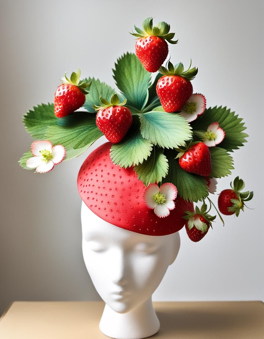 Strawberry Fascinator on Stand in Watercolor Style