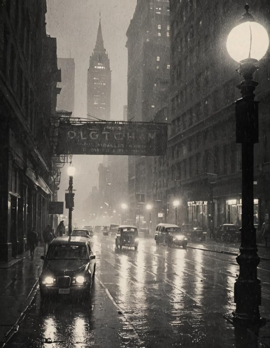 Rainy Old Gotham: A Noir Cityscape